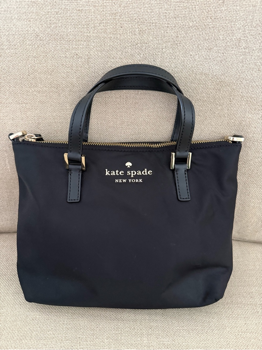 kate spade black nylon zipper tote with leather handles